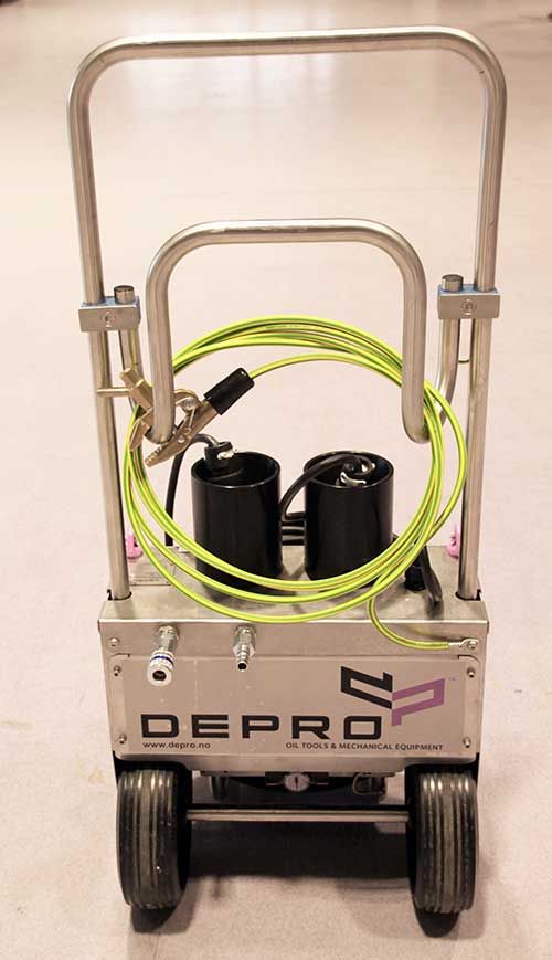 Safety_Shutdown_Panel_w2 Safety Shutdown Panel produced by Depro AS standing on the floor in the workshop.