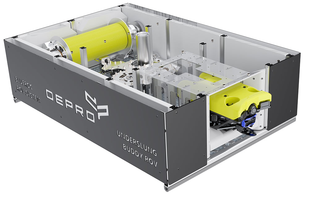 A compact buddy ROV skid for a work class ROV system.